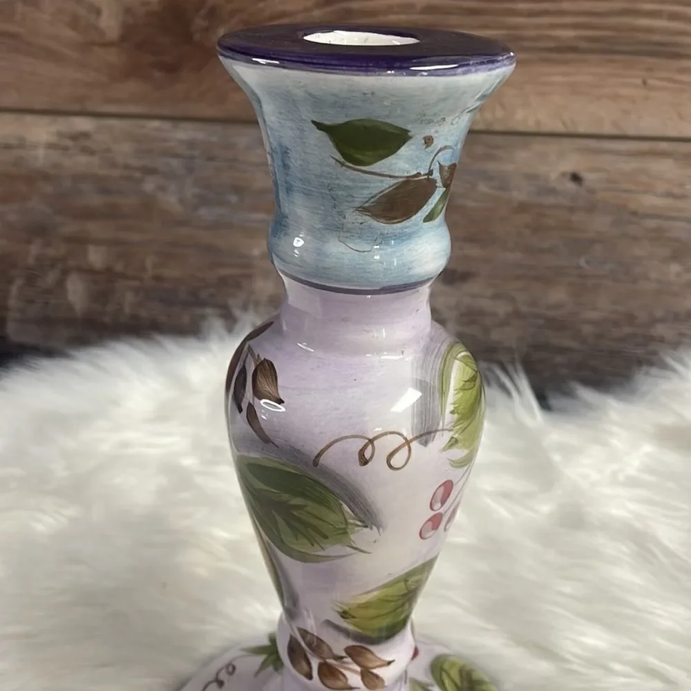 Vintage Ceramic Candlestick, Fruit Design, 9” tall